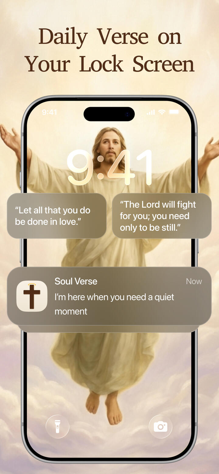 SoulVerse Lock Screen widget showing a daily Bible verse on iPhone