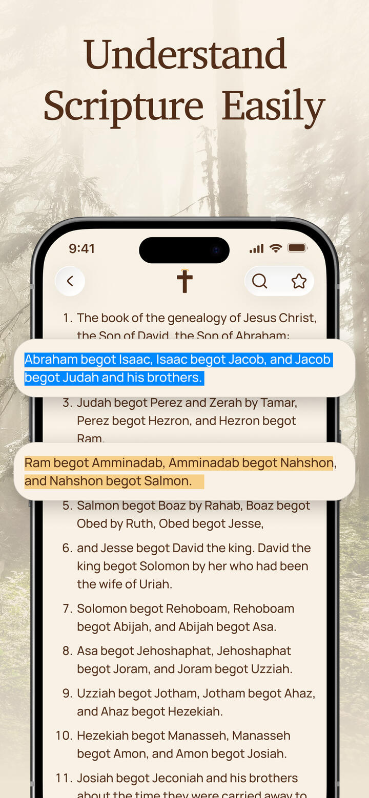 SoulVerse Bible reader with verse highlighting in Matthew 1