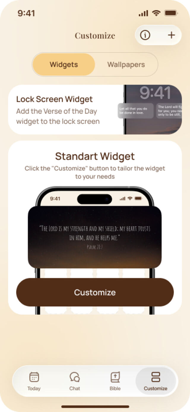 SoulVerse Customize tab with Lock Screen Widget and Standard Widget options