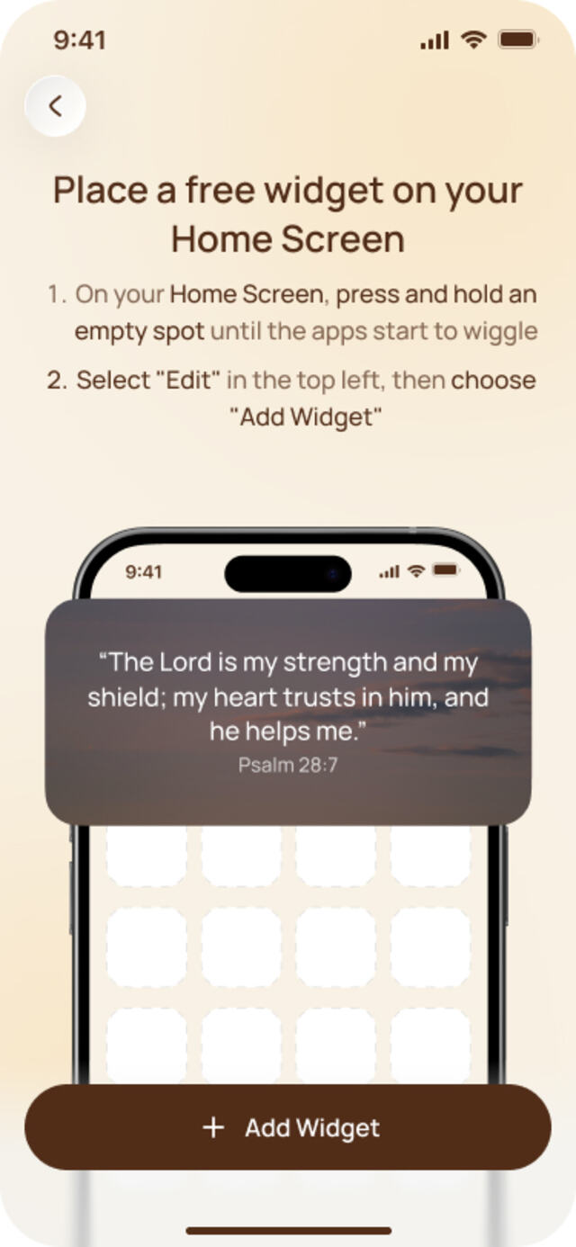 SoulVerse instructions for placing a free Bible widget on the iPhone Home Screen