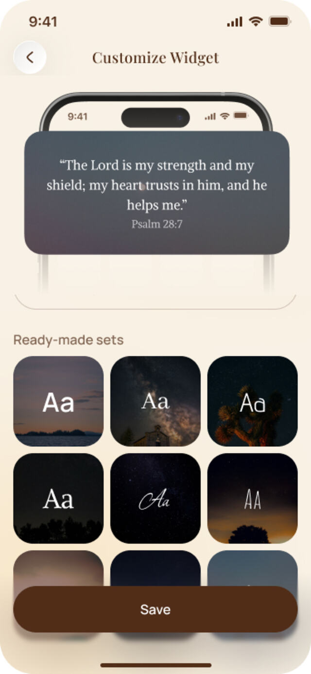 Ready-made background and font sets for the SoulVerse Bible widget
